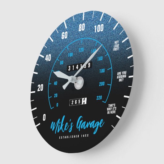 Funny Manly Car Odometer Speedometer Blauer Glitze Große Wanduhr (Winkel)