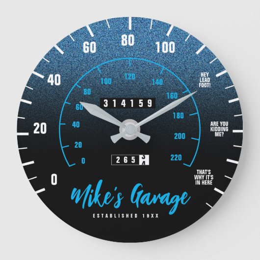Funny Manly Car Odometer Speedometer Blauer Glitze Große Wanduhr (Vorderseite)