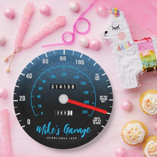 Funny Manly Car Odometer Speedometer Blauer Glitze Pappteller (Party)
