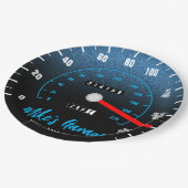 Funny Manly Car Odometer Speedometer Blauer Glitze Pappteller (Schrägansicht)