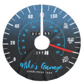 Funny Manly Car Odometer Speedometer Blauer Glitze Polyester Weihnachtsbaumdecke (Vorderseite)