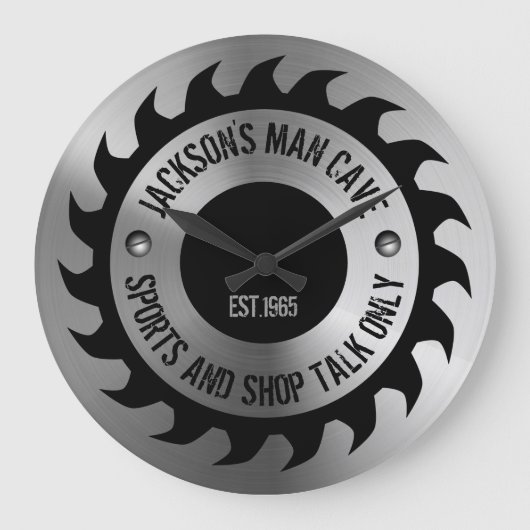 Funny Manly Man Cave Steel Circular Saw Blade Große Wanduhr (Vorderseite)