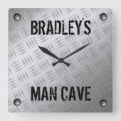 Funny Manly Man Höhle getragen Stahl Diamant Deckp Quadratische Wanduhr (Vorderseite)