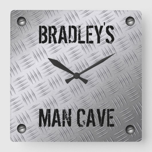 Funny Manly Man Höhle getragen Stahl Diamant Deckp Quadratische Wanduhr (Vorderseite)