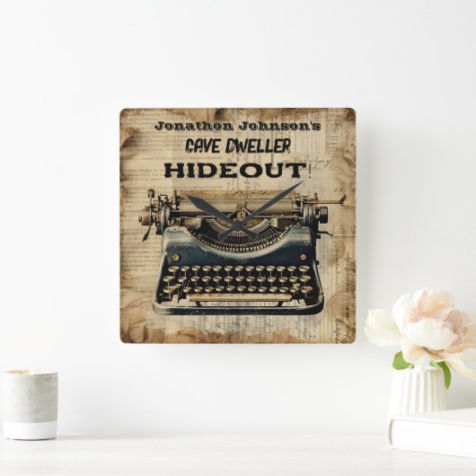 Funny Manuelle Schreibmaschine Wall Clock Quadratische Wanduhr (Zuhause)