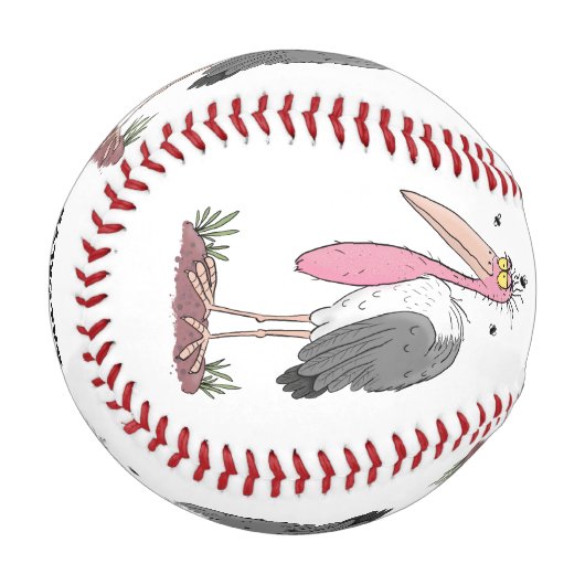 Funny marabou Storch Cartoon Baseball (Vorderseite Links)