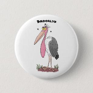 Funny marabou Storch Cartoon Button