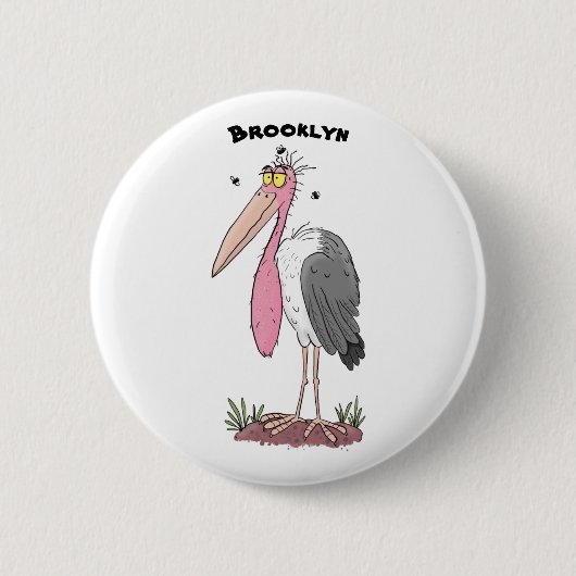 Funny marabou Storch Cartoon Button (Vorderseite)