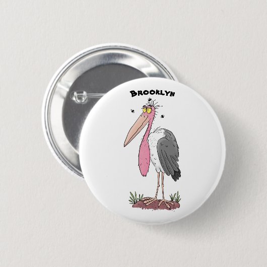 Funny marabou Storch Cartoon Button (Vorne & Hinten)