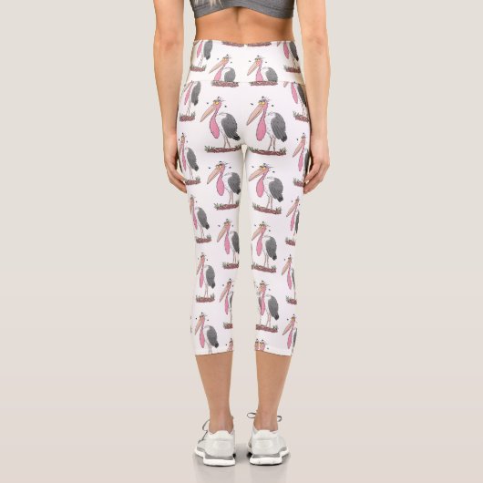 Funny marabou Storch Cartoon Capri Leggings (Rückseite)