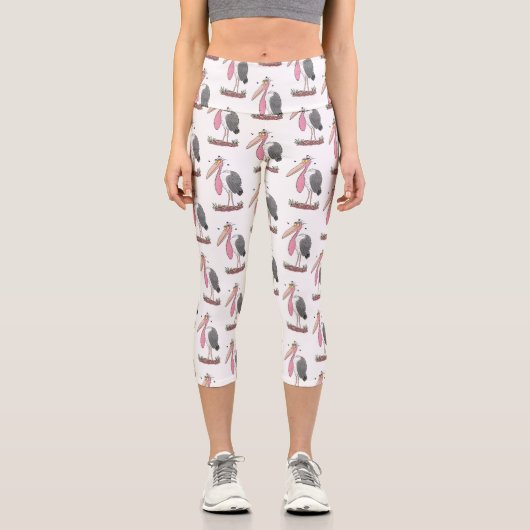 Funny marabou Storch Cartoon Capri Leggings (Vorderseite)