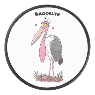 Funny marabou Storch Cartoon Eishockey Puck