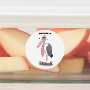 Funny marabou Storch Cartoon Etiketten