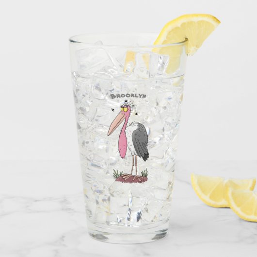 Funny marabou Storch Cartoon Glas (Rückseite Ice)
