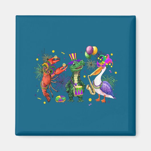 Funny Mardi Gras 2026 Crocodile Crawfish Pelican N Magnet (Vorne)