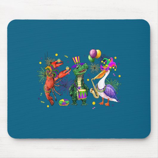 Funny Mardi Gras 2026 Crocodile Crawfish Pelican N Mousepad (Vorne)