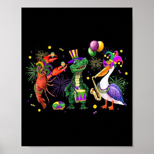 Funny Mardi Gras 2026 Crocodile Crawfish Pelican N Poster (Vorne)