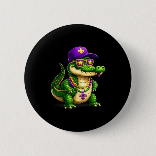 Funny Mardi Gras Alligator Beads Carnival Celebrat Button (Vorderseite)