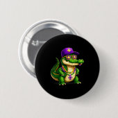 Funny Mardi Gras Alligator Beads Carnival Celebrat Button (Vorne & Hinten)