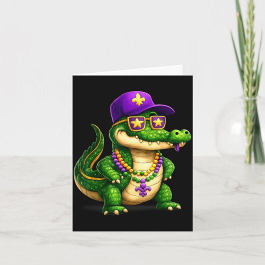 Funny Mardi Gras Alligator Beads Carnival Celebrat Karte (Vorderseite)