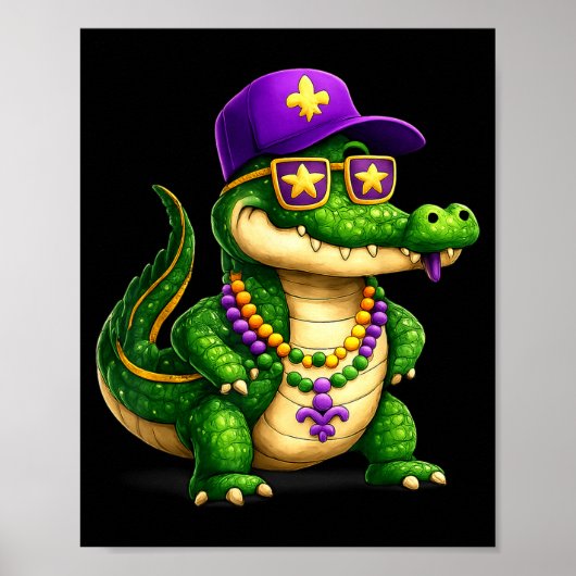 Funny Mardi Gras Alligator Beads Carnival Celebrat Poster (Vorne)