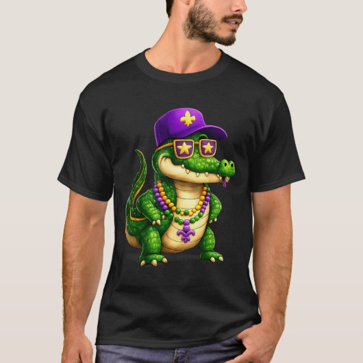 Funny Mardi Gras Alligator Beads Carnival Celebrat T-Shirt (Vorderseite)