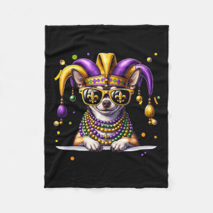 Funny Mardi Gras Bead Chihuahua Dog Festival Carni Fleecedecke