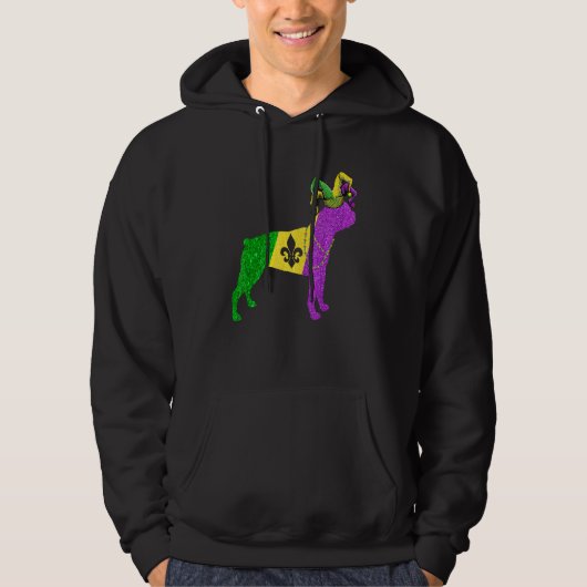 Funny Mardi Gras Boston Terrier Dog Mardi Gras Hat Hoodie (Vorderseite)