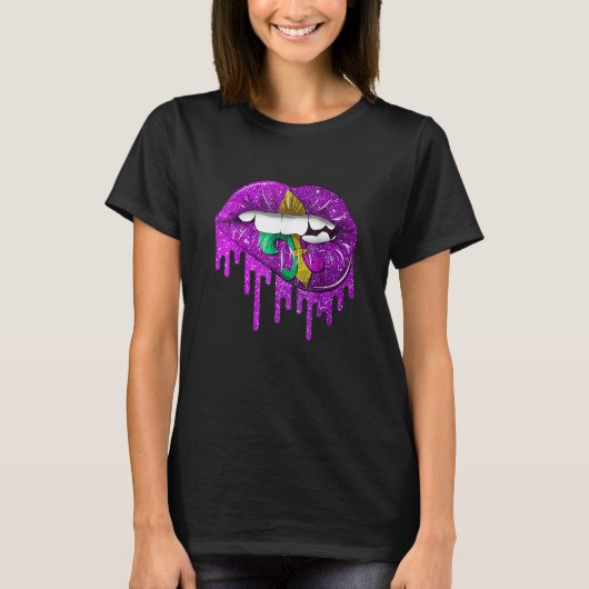 Funny Mardi Gras Carnival Purple Gold Lips Dripped T-Shirt (Vorderseite)