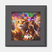 Funny Mardi Gras Cat Dachshund Selfie Squad  Magnet (Vorne)