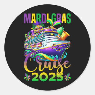 Funny Mardi Gras Cruise 2025 Maske Beads Fat Tuesd Runder Aufkleber