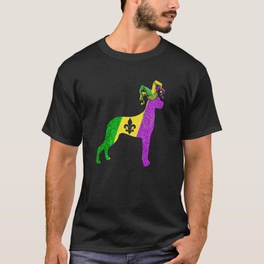 Funny Mardi Gras Dane Dog Mardi Gras Hat Beads Pre T-Shirt (Vorderseite)