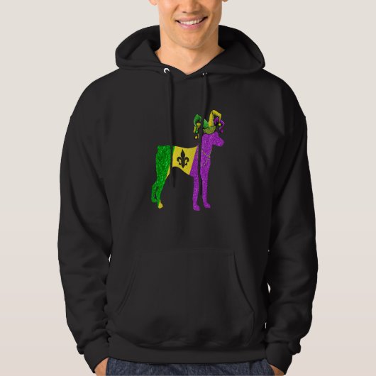 Funny Mardi Gras Doberman Dog Mardi Gras Hat Beads Hoodie (Vorderseite)