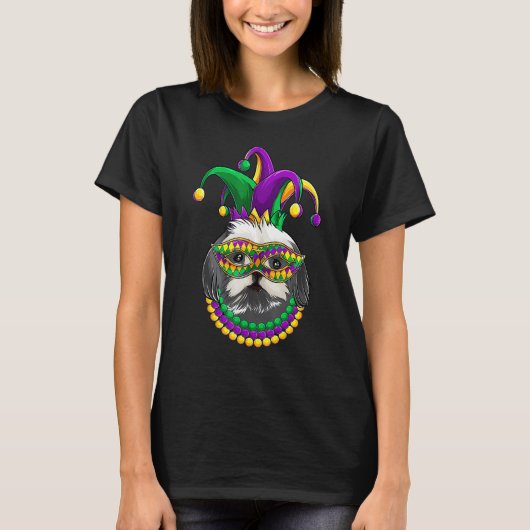 Funny Mardi Gras Dog Apparel, Shih Tzu Dog Mom Dad T-Shirt (Vorderseite)