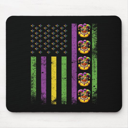Funny Mardi Gras Ducks Usa Flag Beads Rubber Duck Mousepad (Vorne)