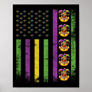 Funny Mardi Gras Ducks Usa Flag Beads Rubber Duck Poster