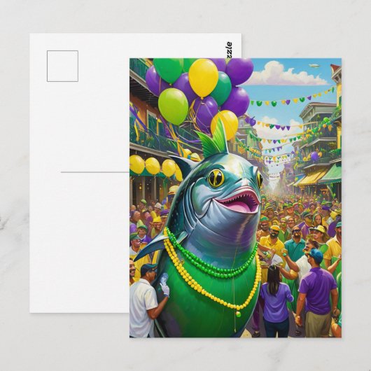 Funny Mardi Gras Fish Postkarte (Vorne/Hinten)