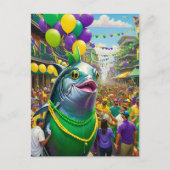 Funny Mardi Gras Fish Postkarte (Vorderseite)