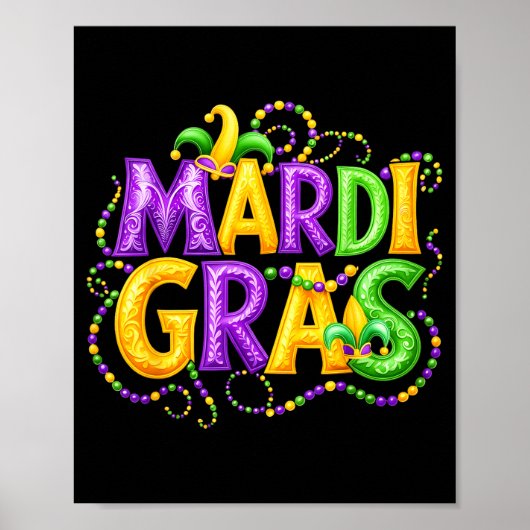 Funny Mardi Gras Parade Jester Hat Beads Men Women Poster (Vorne)