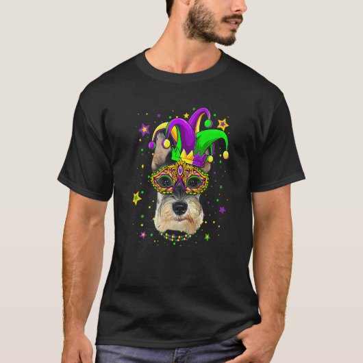 Funny Mardi Gras Schnauzer Dog Beads Mask Mardi Gr T-Shirt (Vorderseite)