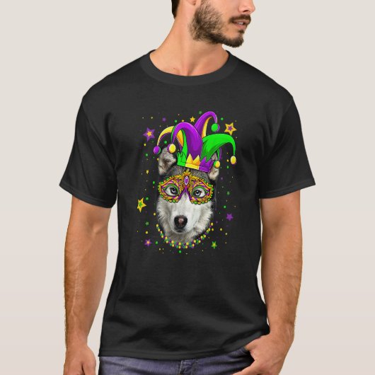 Funny Mardi Gras Siberian Husky Dog Beads Mask Mar T-Shirt (Vorderseite)