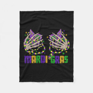 Funny Mardi Gras Skeleton Hände mit Perlen und Fal Fleecedecke