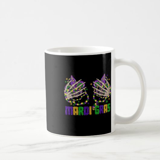 Funny Mardi Gras Skeleton Hände mit Perlen und Fal Kaffeetasse (Rechts)