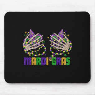 Funny Mardi Gras Skeleton Hände mit Perlen und Fal Mousepad
