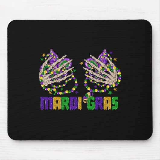 Funny Mardi Gras Skeleton Hände mit Perlen und Fal Mousepad (Vorne)
