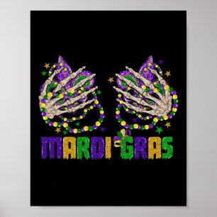 Funny Mardi Gras Skeleton Hände mit Perlen und Fal Poster