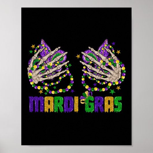 Funny Mardi Gras Skeleton Hände mit Perlen und Fal Poster (Vorne)