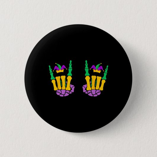 Funny Mardi Gras Skeleton Hands Rock On Devil Horn Button (Vorderseite)