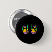 Funny Mardi Gras Skeleton Hands Rock On Devil Horn Button (Vorne & Hinten)