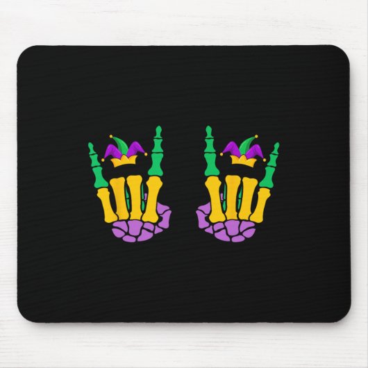 Funny Mardi Gras Skeleton Hands Rock On Devil Horn Mousepad (Vorne)